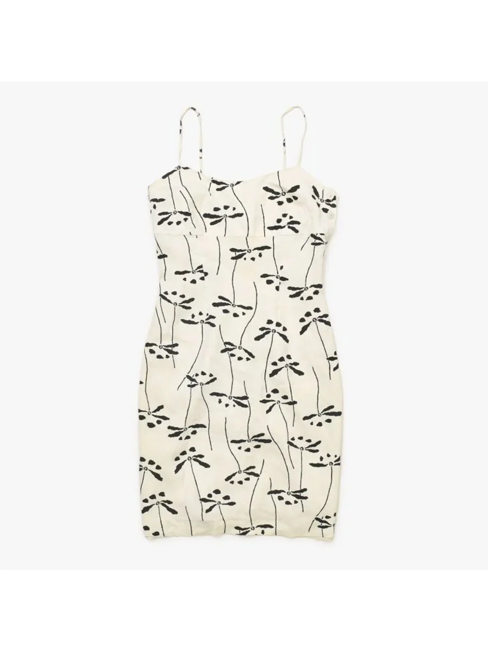 Chanel Mini Dress White Black Dragonfly Rayon Acetate Vintage